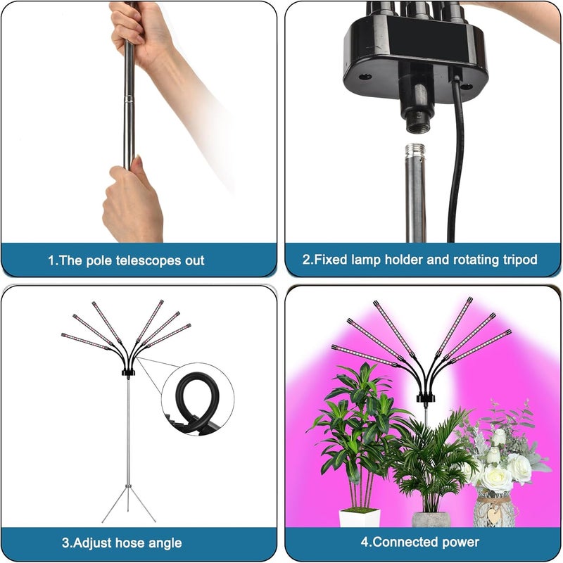 Mefflypee Grow Lights for Indoor Plants, LED Grow Light Stand, Red White Full Spectrum Plant Lamp with Adjustable Tripod, Gooseneck, Suitable for Flowers Vegetables (Type B) - Image 4